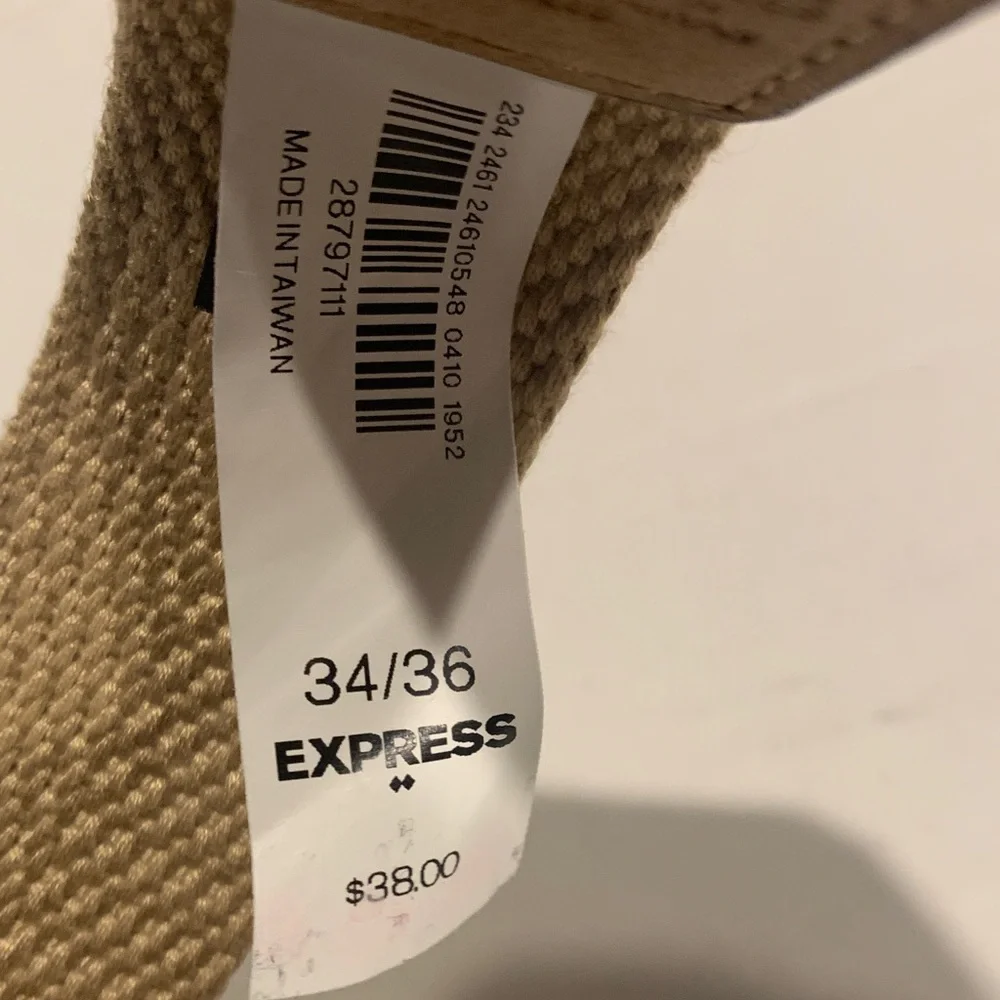 NWT Express Men's Tan Canvas Belt sz 34/36